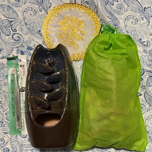 Cyan and Brown Incense Holder with Accessories